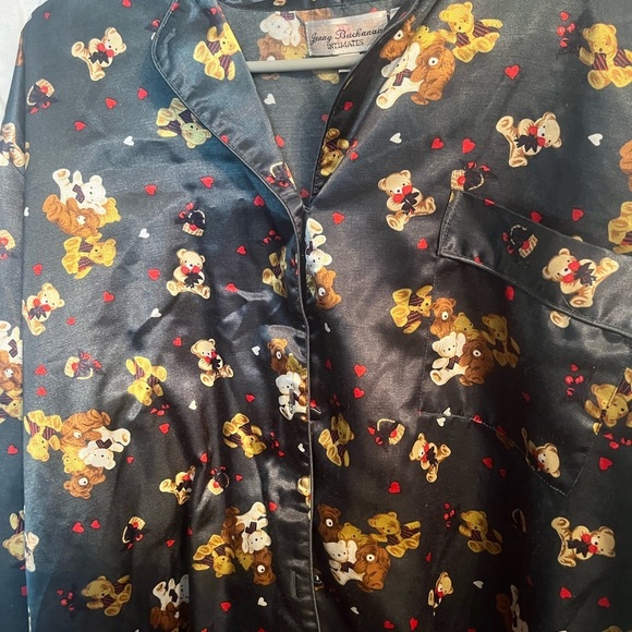 Jenny Buchanan Pajama Set Womens medium teddy bears and hearts forest green - Picture 3 of 8